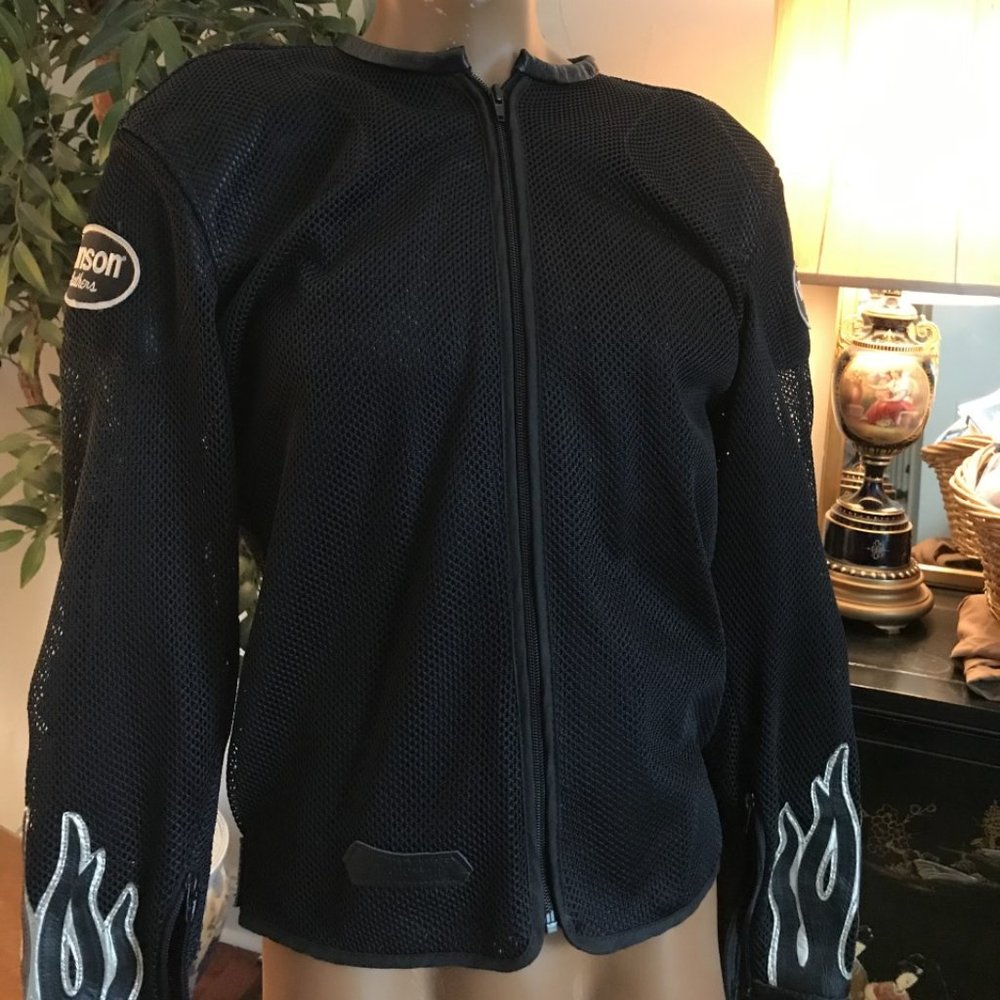 VANSON - LEATHER/CORDURA MESH WITH FLAME DETAIL - CAFE JACKET